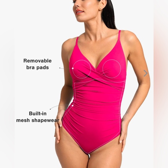 POPILUSH Shapewear Ruched Cross-Front Sculpting One-Piece Swimsuit - NWT - Picture 4 of 6